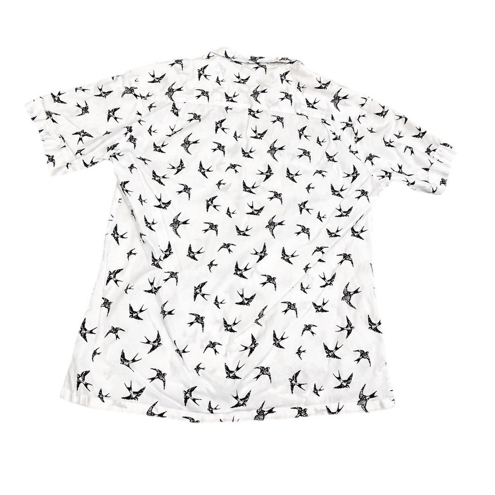 Kennington Shirt Mens M White Bird Print Camp Collar 100% Cotton Button Up - Picture 3 of 5
